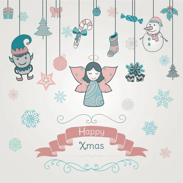 Disegnato a mano Artistico Natale Doodle Invito Card . — Vettoriale Stock