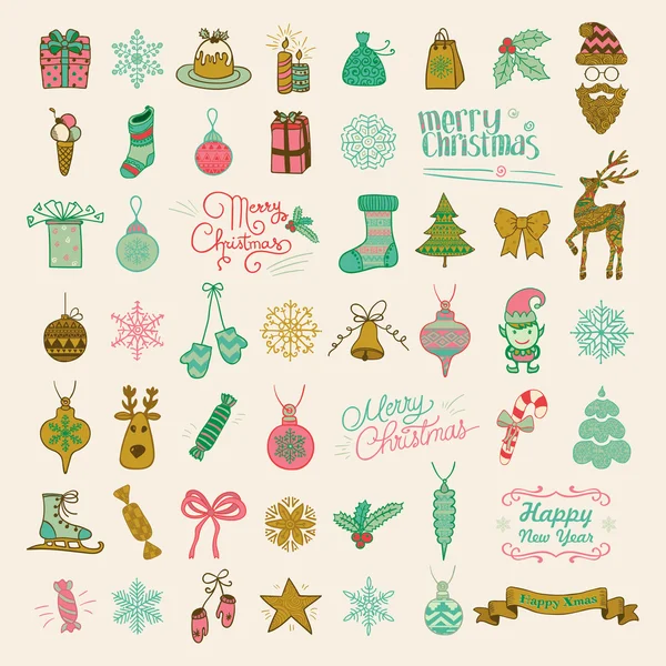 Conjunto de iconos de Doodle de Navidad artísticos dibujados a mano . — Vector de stock