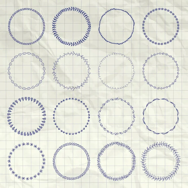 Ensemble d'éléments de logo et d'insigne de cercle dessiné à la main vectoriel — Image vectorielle