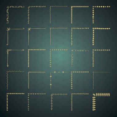 Vektör altın dekoratif el çizilmiş anahat köşeleri