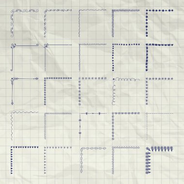Vektör dekoratif kalem çizim buruşuk kağıt köşelerinde özetlenen