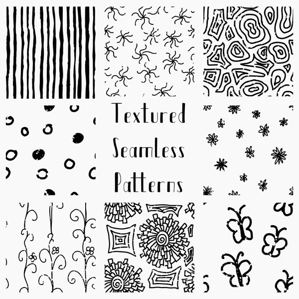Abstract Hand Drawn Grunge Textured Seamless Patterns — Stock Vector