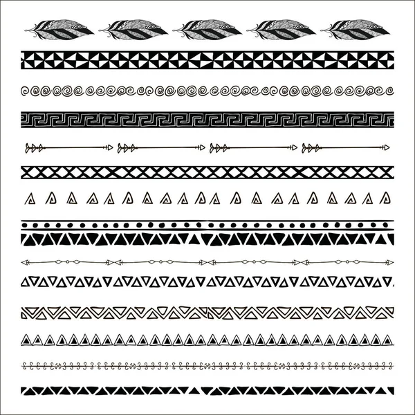 ベクトル黒抽象的な部族のシームレス パターンの罫線 — ストックベクタ