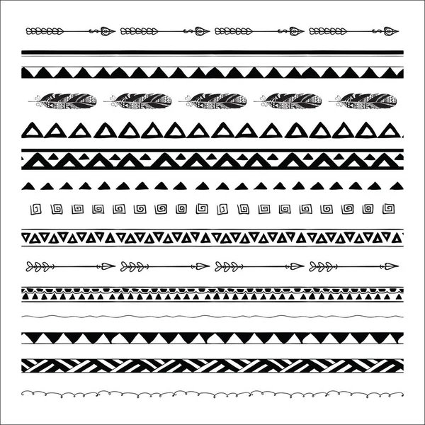 Vector black abstract tribal seamless pattern borders — Stock Vector