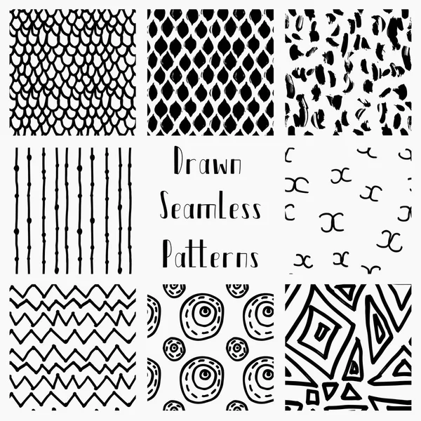 Vector Abstract Hand Drawn Black Seamless Patterns — Stock Vector