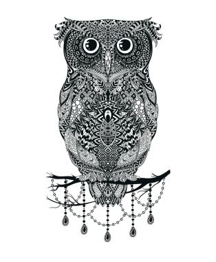 Baykuş şube illüstrasyon oturan vektör siyah el çekilmiş