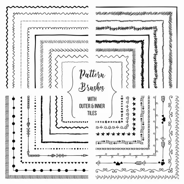 Vector pattern brushes with outer and inner tiles pack — Stock Vector