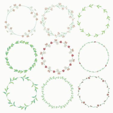 Çelenk, dalları, otlar, bitkiler ve çiçekler ile defne