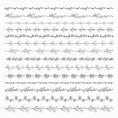 Vektör siyah çizgi Kenarlıklar otlar, bitkiler ve çiçekler