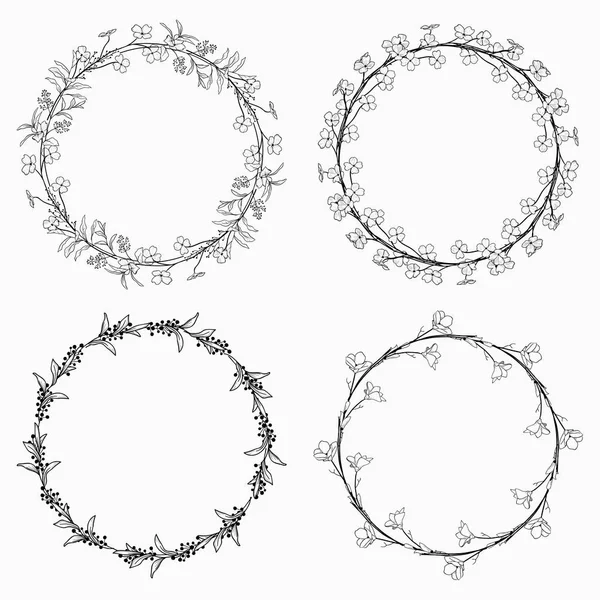 花輪、枝、ハーブ、植物や花が栄冠 — ストックベクタ