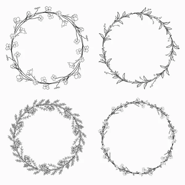 Wreaths, Branches, Laurels with Herbs, Plants and Flowers — Stock Vector