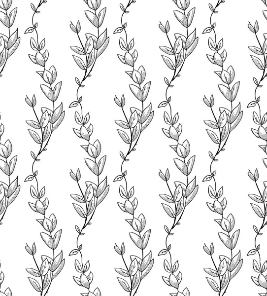 Vektor svart sömlös mönster med ritade grenar, växter — Gratis stockfoto