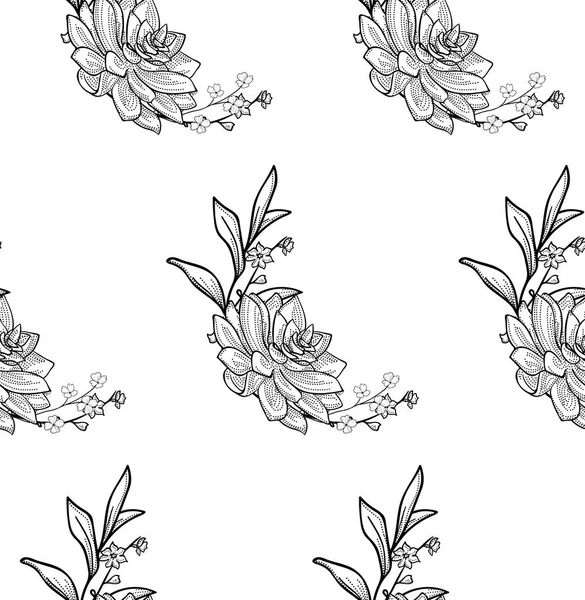 Vektor schwarzes nahtloses Muster mit gezeichneten Blumen. — Stockvektor