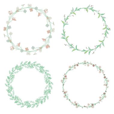 Çelenk, dalları, otlar, bitkiler ve çiçekler ile defne