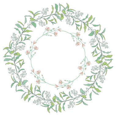 Çelenk, dalları, otlar, bitkiler ve çiçekler ile defne