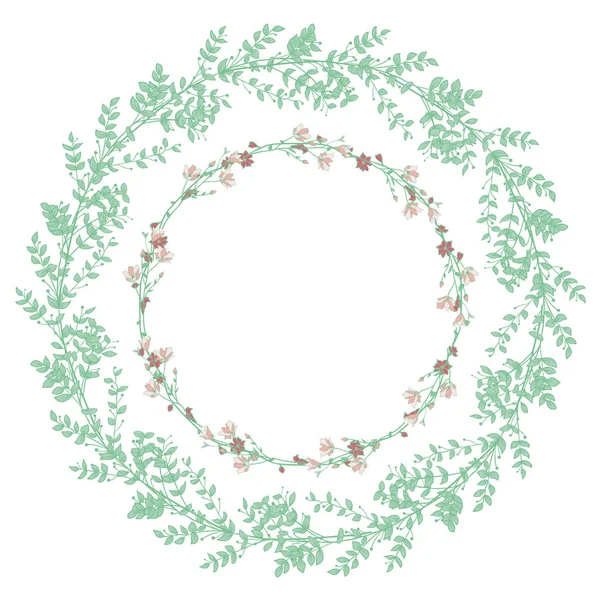 Wreath, Branches, Laurels with Herbs, Plants and Flowers - Stok Vektor