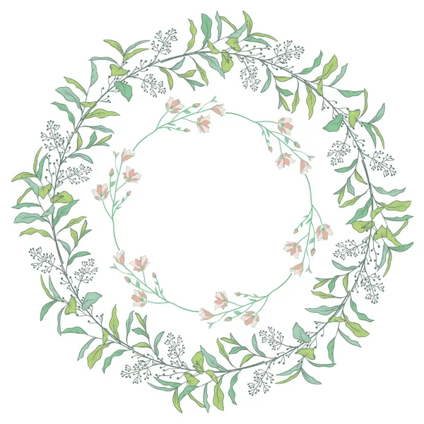 Wreath, Branches, Laurels with Herbs, Plants and Flowers - Stok Vektor