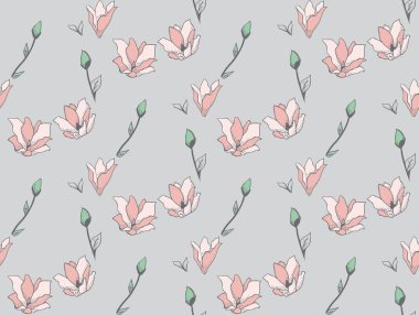 Vektör Seamless modeli ile çizilmiş çiçekler, çiçek