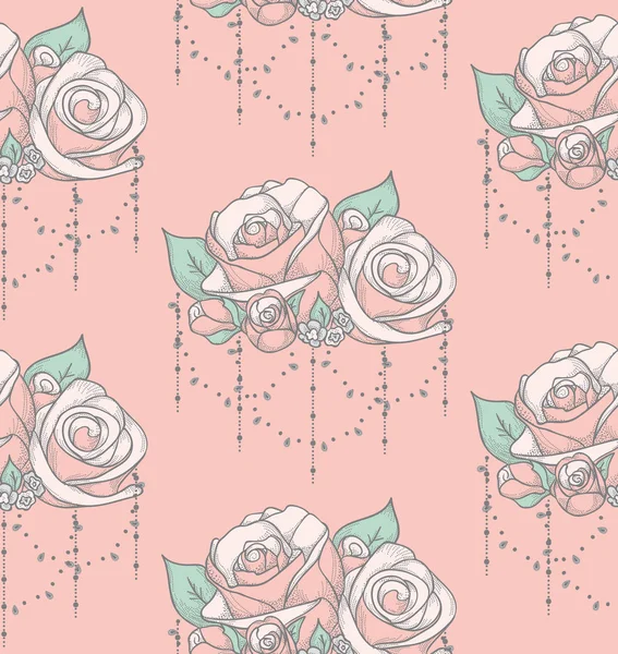 Vector patrón inconsútil colorido con rosas con cuentas — Archivo Imágenes Vectoriales