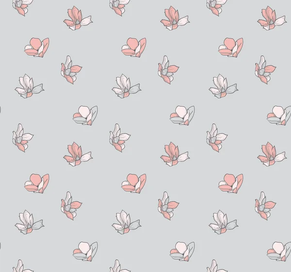 Modèle sans couture vectoriel avec fleurs dessinées, fleur — Image vectorielle