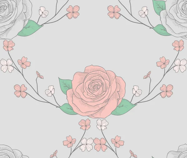 Patrón sin costura vectorial con rosas con ramas — Vector de stock