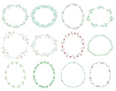 Doodle çelenk dalları, otlar, bitkiler ve çiçekler