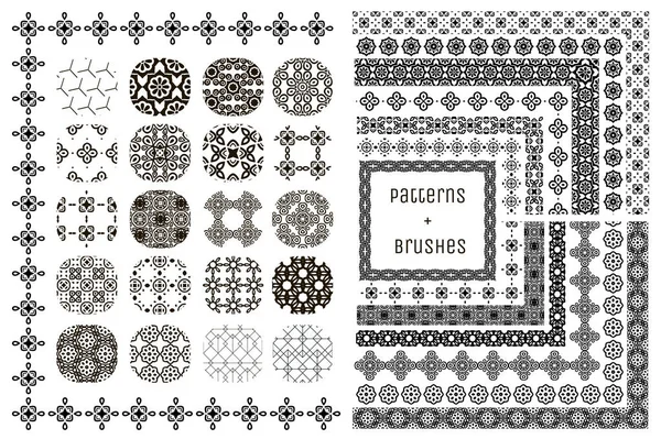 20 patrones geométricos vectoriales y 15 cepillos de patrón — Vector de stock