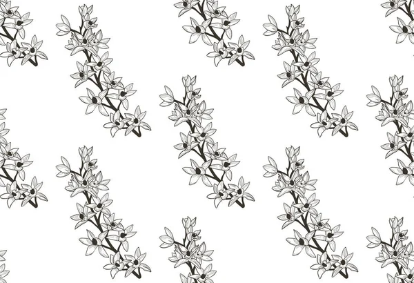 그린된 꽃으로 검은 원활한 패턴 벡터 — 스톡 벡터