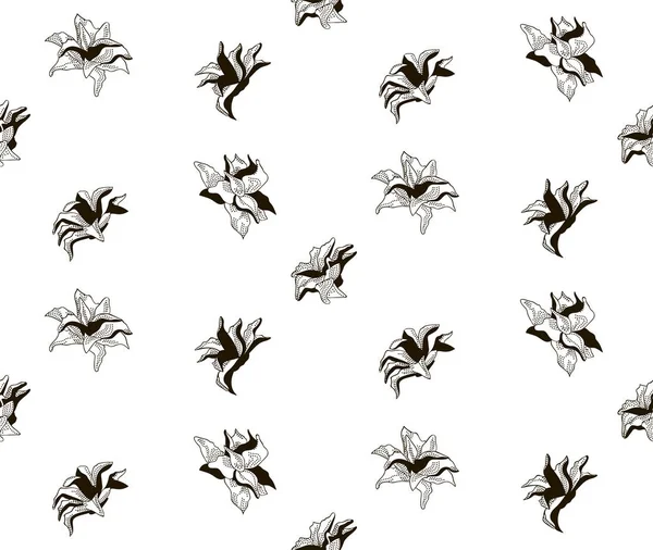 Modèle sans couture noir vectoriel avec fleurs dessinées — Image vectorielle