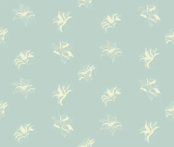 Vector verde patrón sin costura con flores dibujadas — Archivo Imágenes Vectoriales