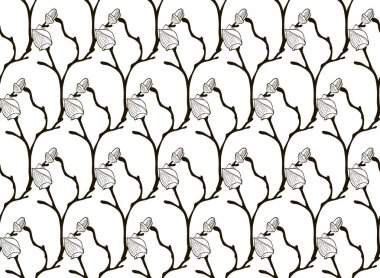 Vektör çizilmiş kiraz çiçek tomurcukları ile siyah Seamless Modeli