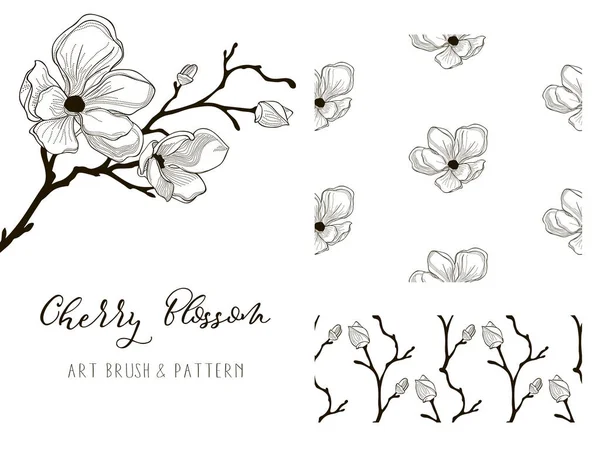 Cherry Blossom Design. Pincel e padrão de arte. Vetor —  Vetores de Stock
