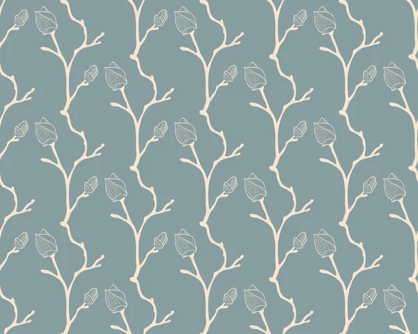 그린된 체리 꽃 봉 오리와 블루 원활한 패턴 벡터 — 무료 스톡 포토