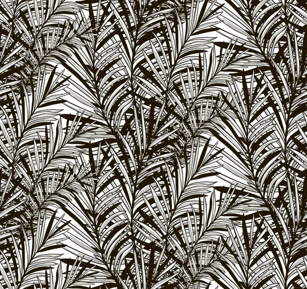 Patrón sin costura negro vector con hojas de helecho dibujado — Archivo Imágenes Vectoriales