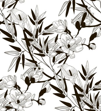 Vektör çizim çiçek ve yaprakları ile Seamless Modeli