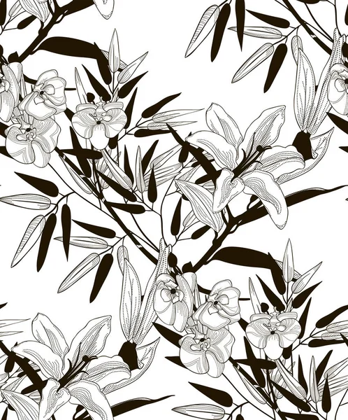 Vector sömlösa mönster med ritade blommor och blad — Stock vektor