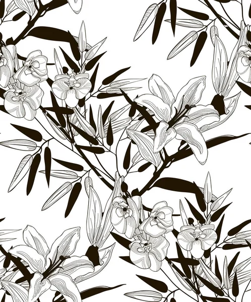 Vektör çizim çiçek ve yaprakları ile Seamless Modeli