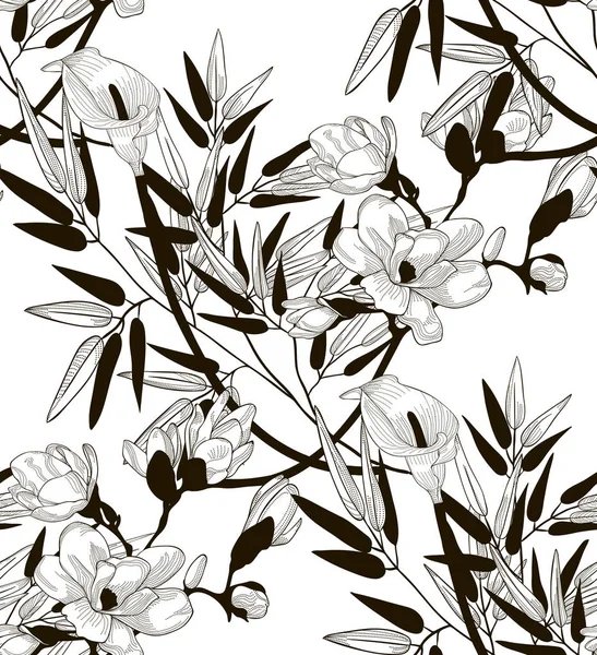 Vektör çizim çiçek ve yaprakları ile Seamless Modeli