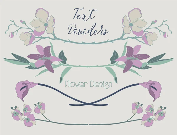 Diviseurs de texte floral coloré vectoriel. Éléments de conception de fleurs — Image vectorielle