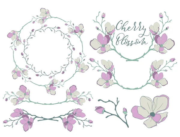 Vector Cherry Blossom Design. Divisores, molduras e grinaldas —  Vetores de Stock