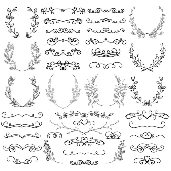 Drawn Swirls, Scrolls, Dividers, Laurels, Brackets — Stock Vector