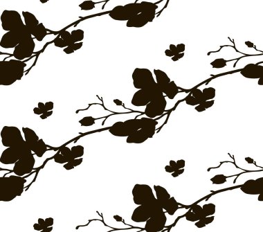 Siyah şekli çizilmiş kiraz çiçeği ile Seamless Modeli