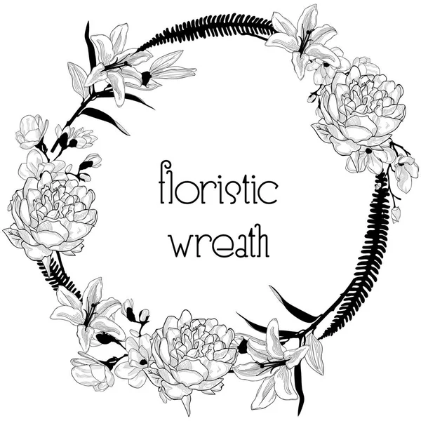 Délicate couronne florale. Élément de cadre de conception de fleur — Image vectorielle
