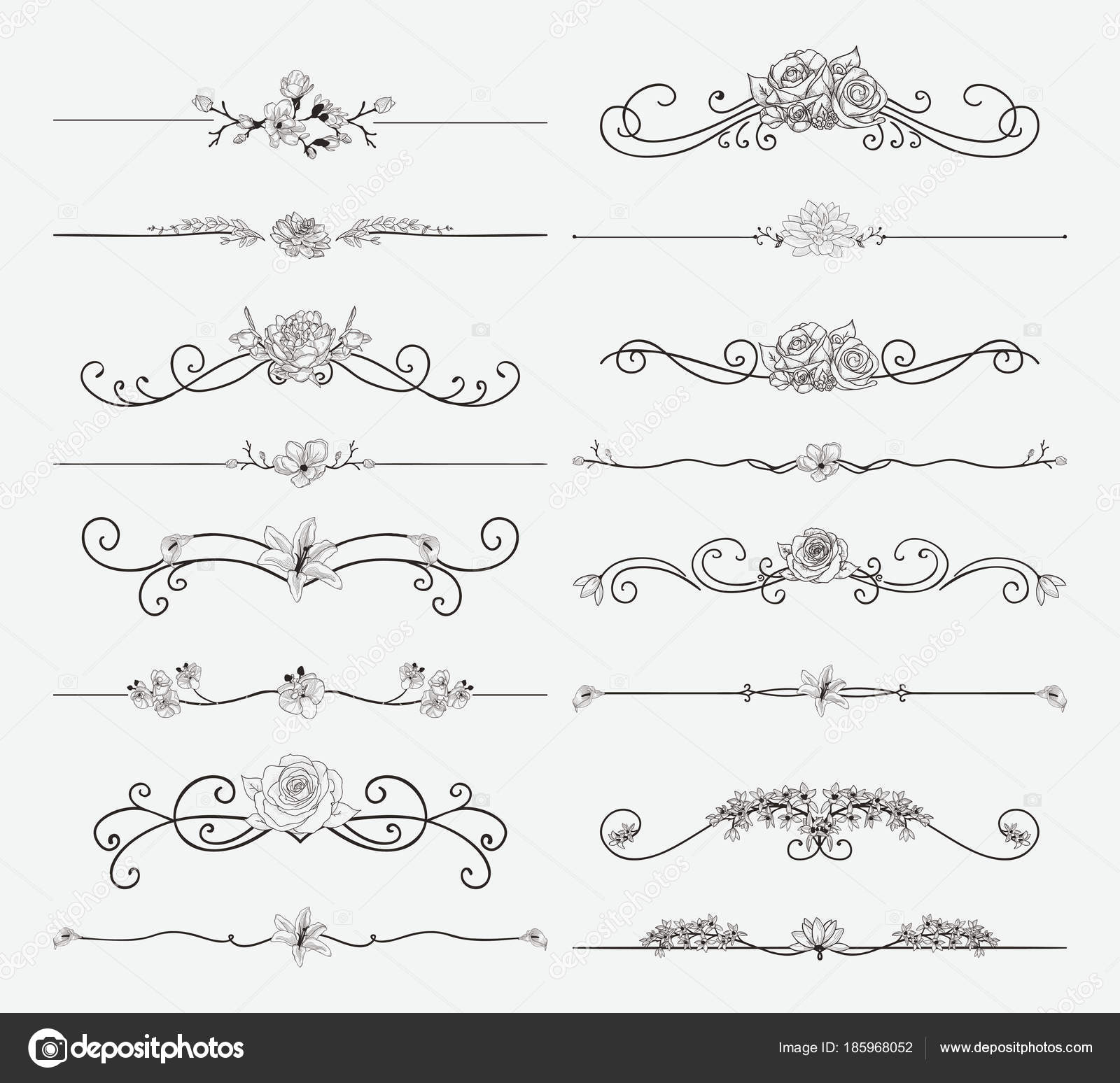 带花和漩涡的向量黑色花分隔符图库矢量图©OliaFedorovsky 185968052, image size:1600x1548
