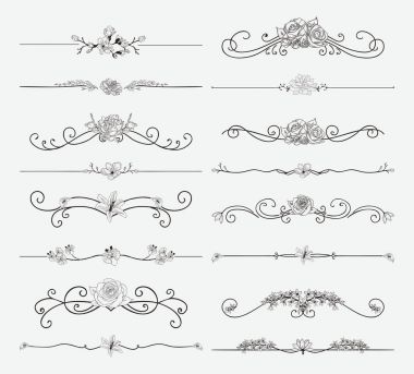 Vektör çiçek ve Swirls ile siyah çiçek bölücüler