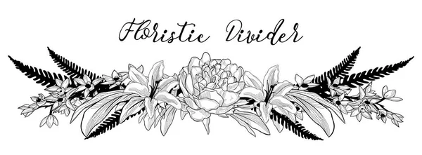 Vector Delicate Floral Text Divider. Elemento de Design de Flor — Vetor de Stock