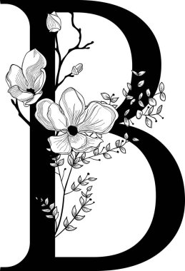 Vektör çiçek B el çekilmiş monogram ve logosu