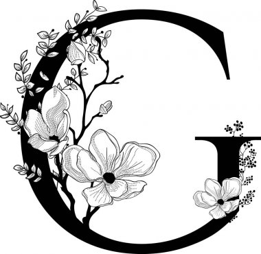 Vektör el çekilmiş çiçek G monogram ve logosu