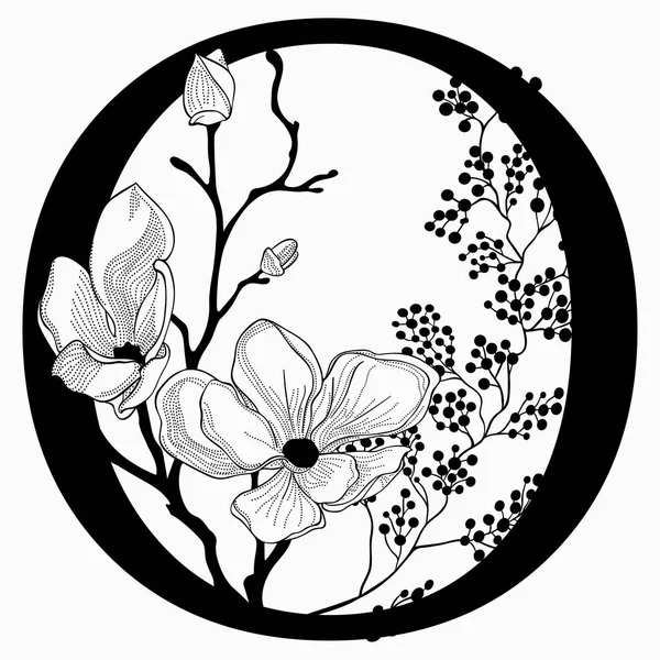 Vector mão desenhada floral maiúscula O monograma e logotipo — Vetor de Stock