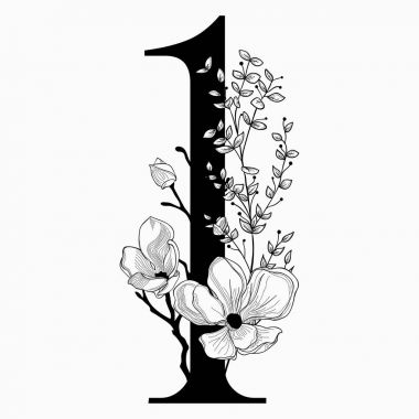 Vektör el çekilmiş çiçek bir numara monogram ve logosu